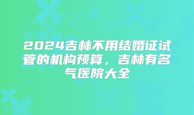 2024吉林不用结婚证试管的机构预算，吉林有名气医院大全