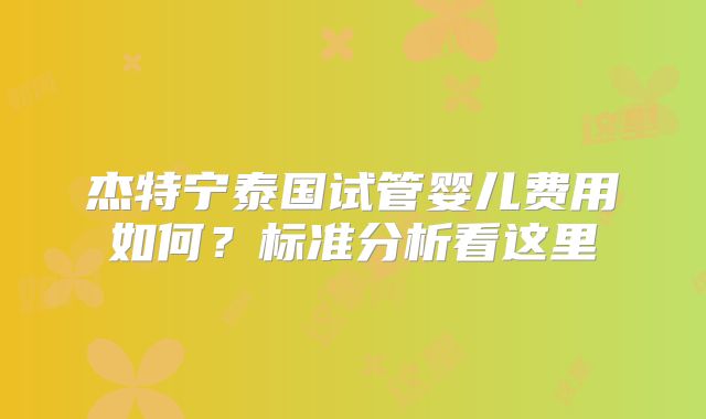 杰特宁泰国试管婴儿费用如何？标准分析看这里