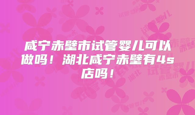 咸宁赤壁市试管婴儿可以做吗!湖北咸宁赤壁有4s店吗!