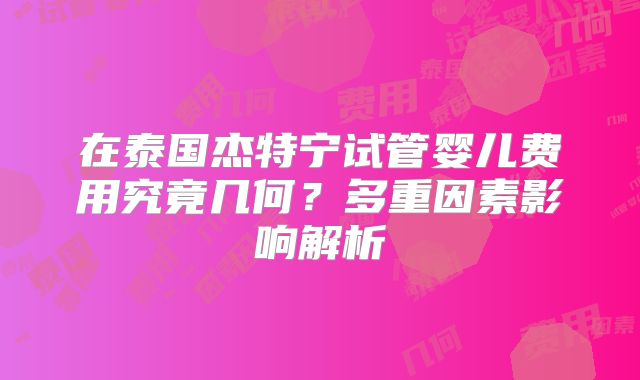 在泰国杰特宁试管婴儿费用究竟几何？多重因素影响解析