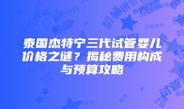 泰国杰特宁三代试管婴儿价格之谜？揭秘费用构成与预算攻略
