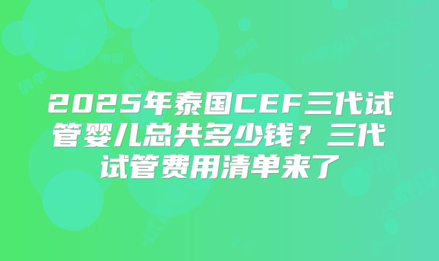 2025年泰国CEF三代试管婴儿总共多少钱？三代试管费用清单来了