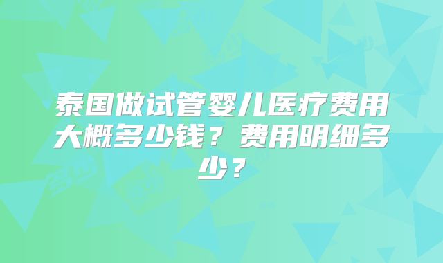 泰国做试管婴儿医疗费用大概多少钱？费用明细多少？