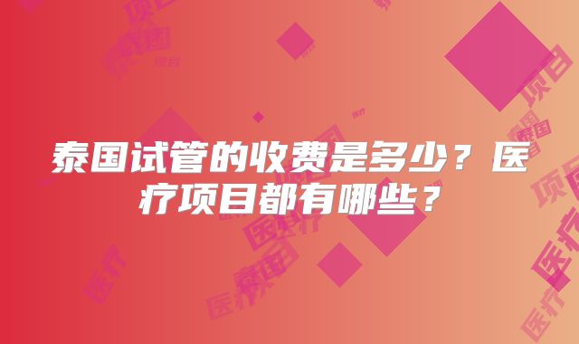 泰国试管的收费是多少?医疗项目都有哪些?