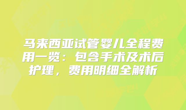 马来西亚试管婴儿全程费用一览:包含手术及术后护理,费用明细全解析