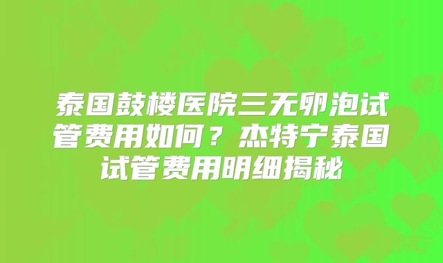 泰国鼓楼医院三无卵泡试管费用如何?杰特宁泰国试管费用明细揭秘