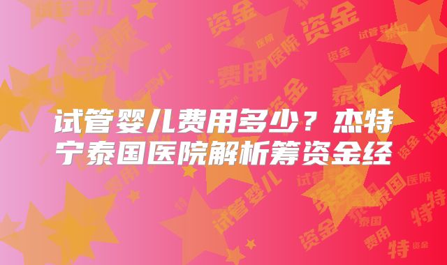 试管婴儿费用多少?杰特宁泰国医院解析筹资金经