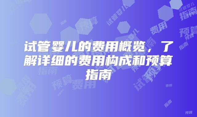 试管婴儿的费用概览，了解详细的费用构成和预算指南