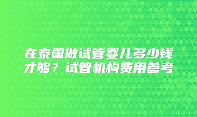 在泰国做试管婴儿多少钱才够？试管机构费用参考