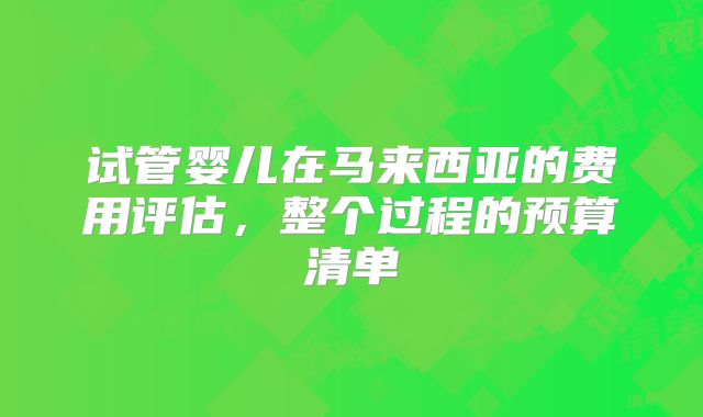 试管婴儿在马来西亚的费用评估，整个过程的预算清单