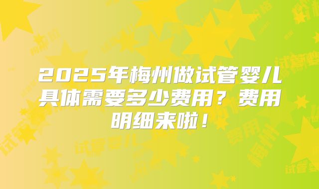 2025年梅州做试管婴儿具体需要多少费用？费用明细来啦！