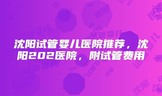沈阳试管婴儿医院推荐,沈阳202医院,附试管费用