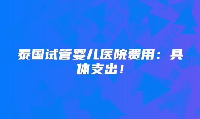 泰国试管婴儿医院费用：具体支出！