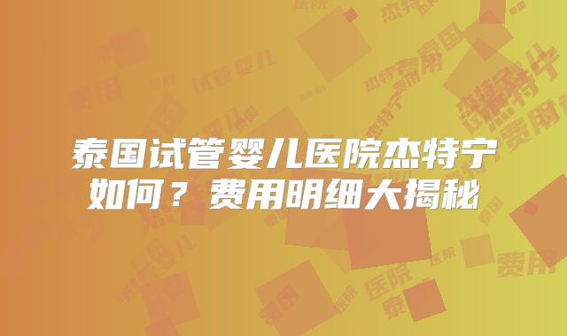 泰国试管婴儿医院杰特宁如何？费用明细大揭秘
