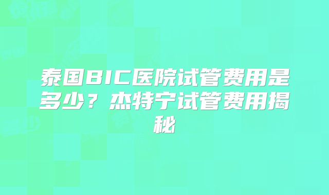 泰国BIC医院试管费用是多少？杰特宁试管费用揭秘