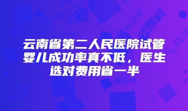 云南省第二人民医院试管婴儿成功率真不低，医生选对费用省一半
