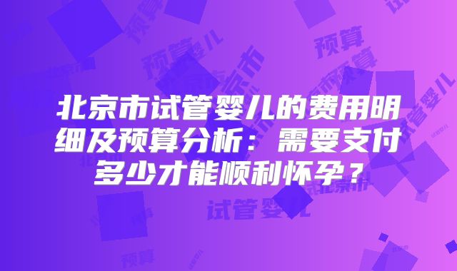 北京市试管婴儿的费用明细及预算分析：需要支付多少才能顺利怀孕？