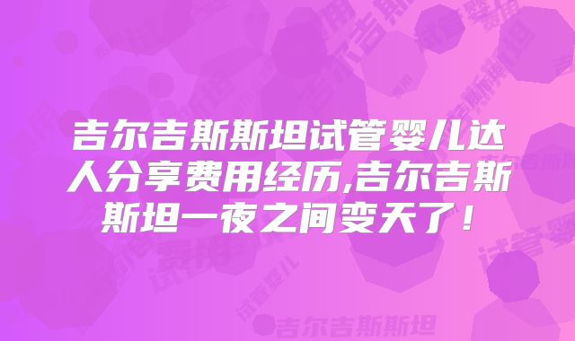 吉尔吉斯斯坦试管婴儿达人分享费用经历,吉尔吉斯斯坦一夜之间变天了！
