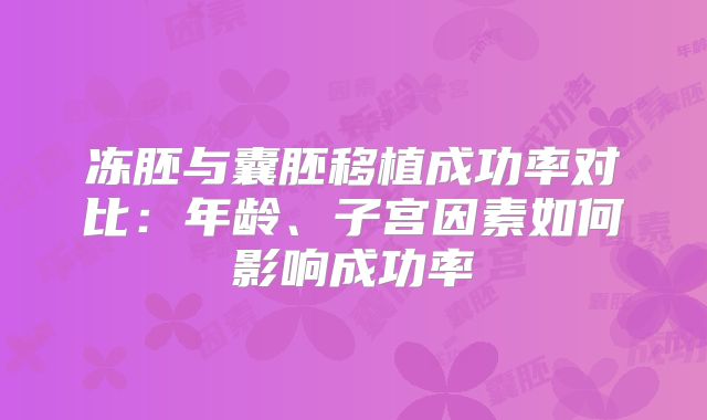 冻胚与囊胚移植成功率对比:年龄、子宫因素如何影响成功率