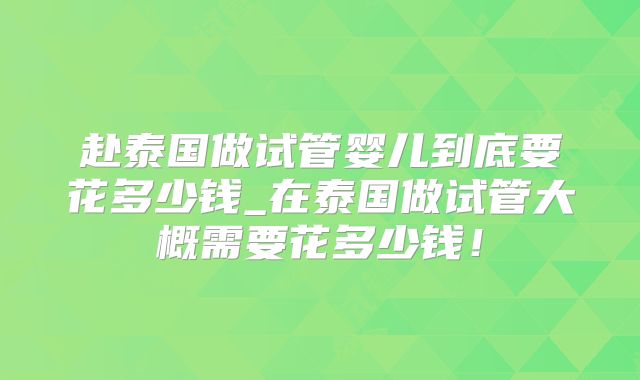赴泰国做试管婴儿到底要花多少钱_在泰国做试管大概需要花多少钱!