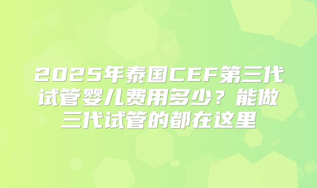2025年泰国CEF第三代试管婴儿费用多少？能做三代试管的都在这里