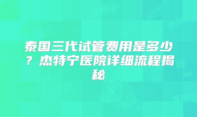 泰国三代试管费用是多少？杰特宁医院详细流程揭秘
