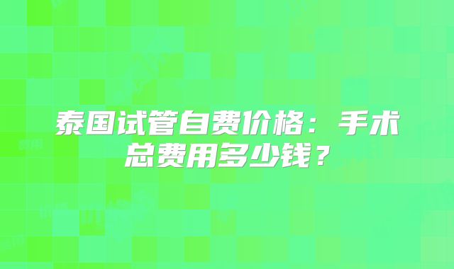 泰国试管自费价格：手术总费用多少钱？