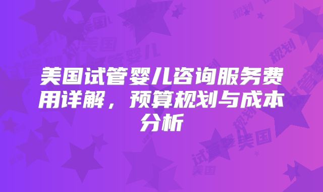 美国试管婴儿咨询服务费用详解,预算规划与成本分析