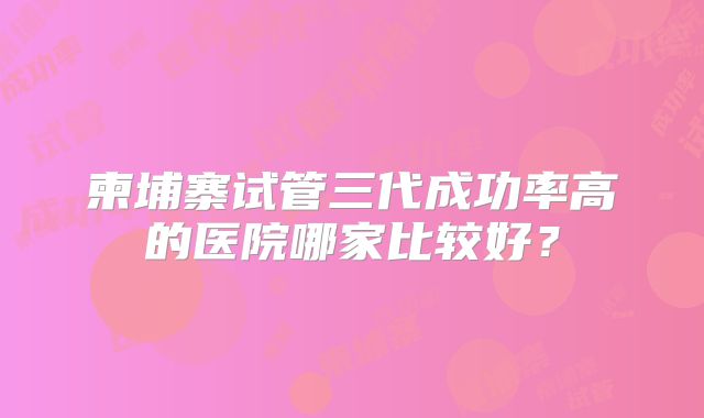 柬埔寨试管三代成功率高的医院哪家比较好？