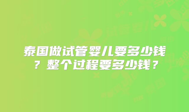 泰国做试管婴儿要多少钱？整个过程要多少钱？
