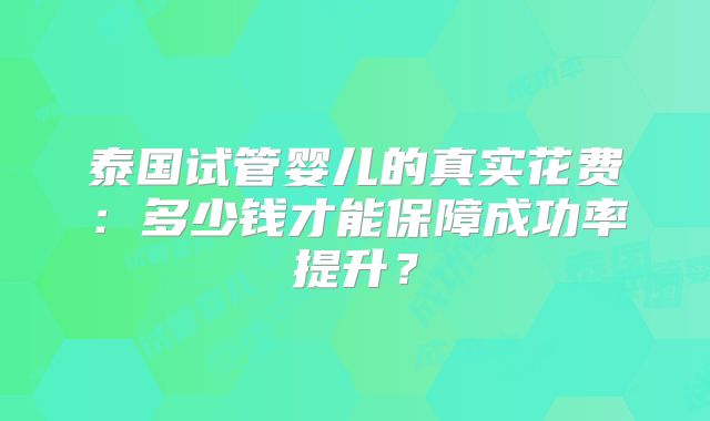 泰国试管婴儿的真实花费：多少钱才能保障成功率提升？