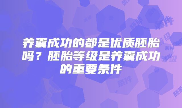 养囊成功的都是优质胚胎吗？胚胎等级是养囊成功的重要条件