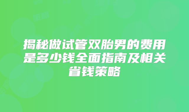 揭秘做试管双胎男的费用是多少钱全面指南及相关省钱策略