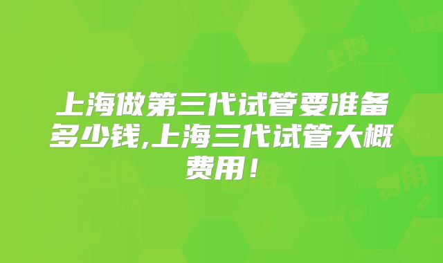 上海做第三代试管要准备多少钱,上海三代试管大概费用!