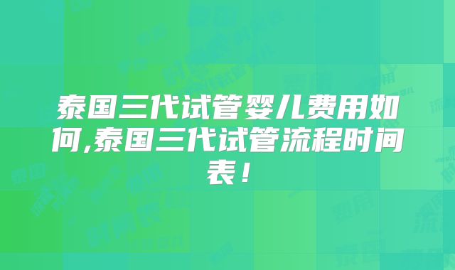 泰国三代试管婴儿费用如何,泰国三代试管流程时间表！