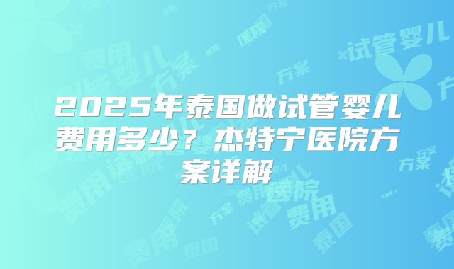 2025年泰国做试管婴儿费用多少?杰特宁医院方案详解