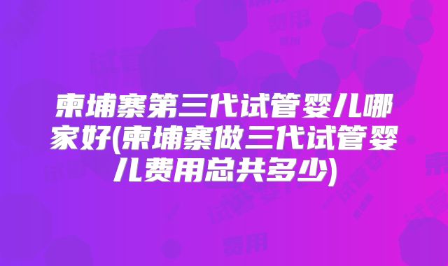 柬埔寨第三代试管婴儿哪家好(柬埔寨做三代试管婴儿费用总共多少)