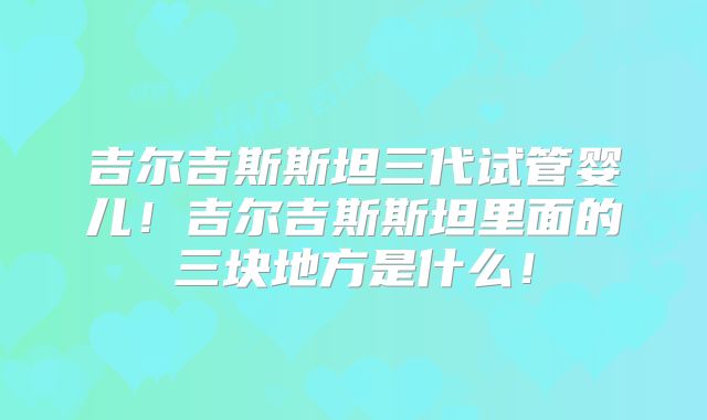 吉尔吉斯斯坦三代试管婴儿！吉尔吉斯斯坦里面的三块地方是什么！
