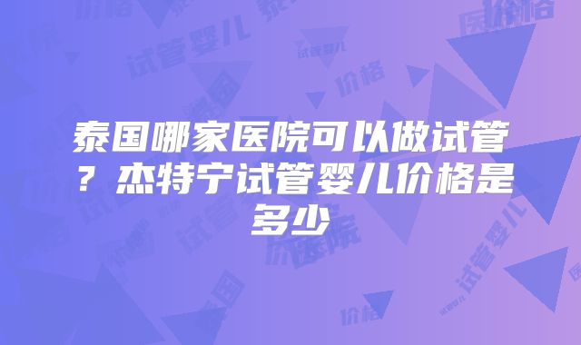 泰国哪家医院可以做试管？杰特宁试管婴儿价格是多少