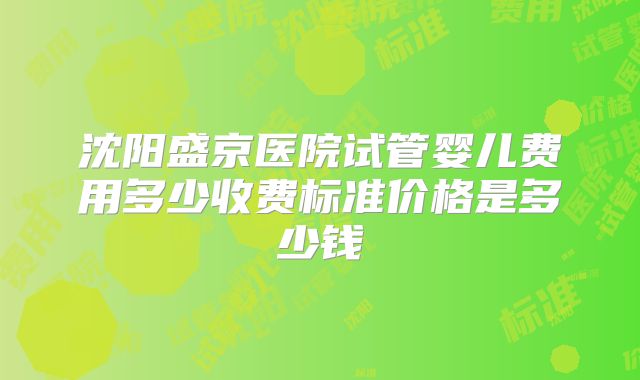 沈阳盛京医院试管婴儿费用多少收费标准价格是多少钱