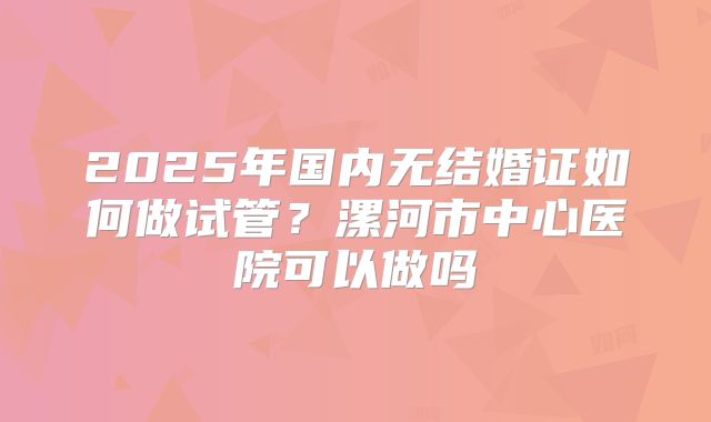2025年国内无结婚证如何做试管？漯河市中心医院可以做吗