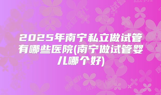 2025年南宁私立做试管有哪些医院(南宁做试管婴儿哪个好)