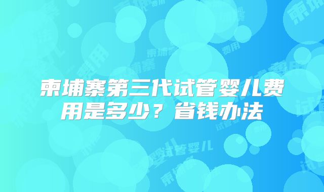 柬埔寨第三代试管婴儿费用是多少？省钱办法