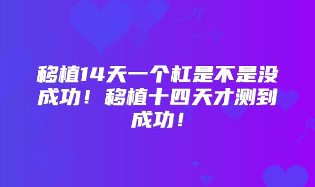 移植14天一个杠是不是没成功！移植十四天才测到成功！