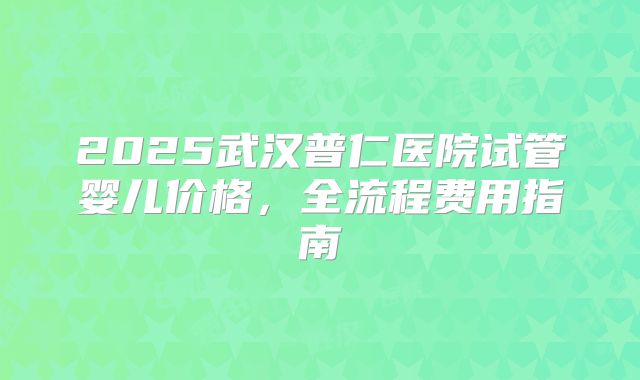 2025武汉普仁医院试管婴儿价格，全流程费用指南