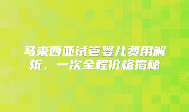 马来西亚试管婴儿费用解析，一次全程价格揭秘