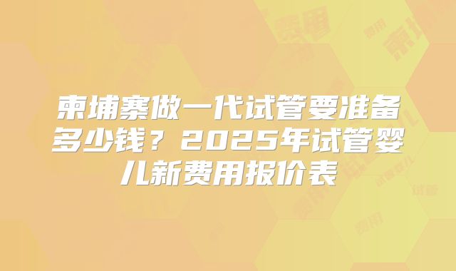 柬埔寨做一代试管要准备多少钱？2025年试管婴儿新费用报价表