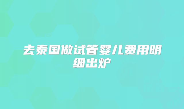 去泰国做试管婴儿费用明细出炉