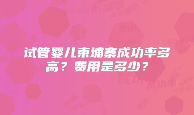 试管婴儿柬埔寨成功率多高？费用是多少？