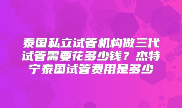 泰国私立试管机构做三代试管需要花多少钱?杰特宁泰国试管费用是多少